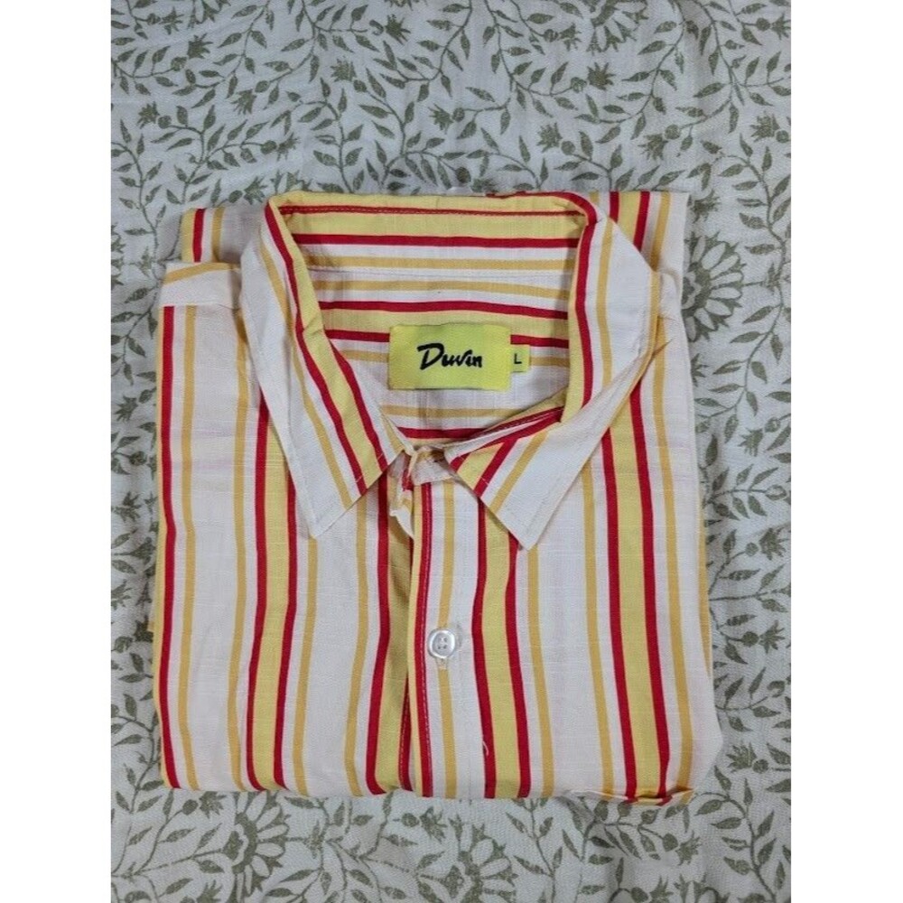 Duvin Stripe Long Sleeve Button Up Shirt Men’s Large Yellow Red White NWT